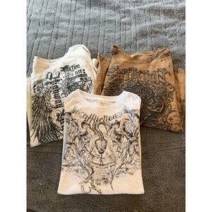 Affliction Womens Shirts Lot Of 3 Rebal Biker Long Sleeve Short Sleeve Xlarge